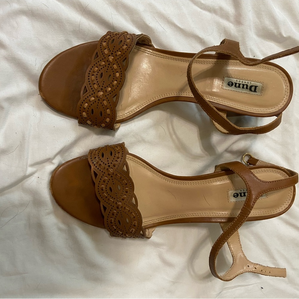 Dune London Brown Leather Sandals with Block Heel